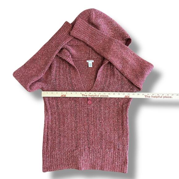Maurices Y2K Marled Knit Hoodie Sweater Pink Pullover w/ Buttons Large - Picture 3 of 6
